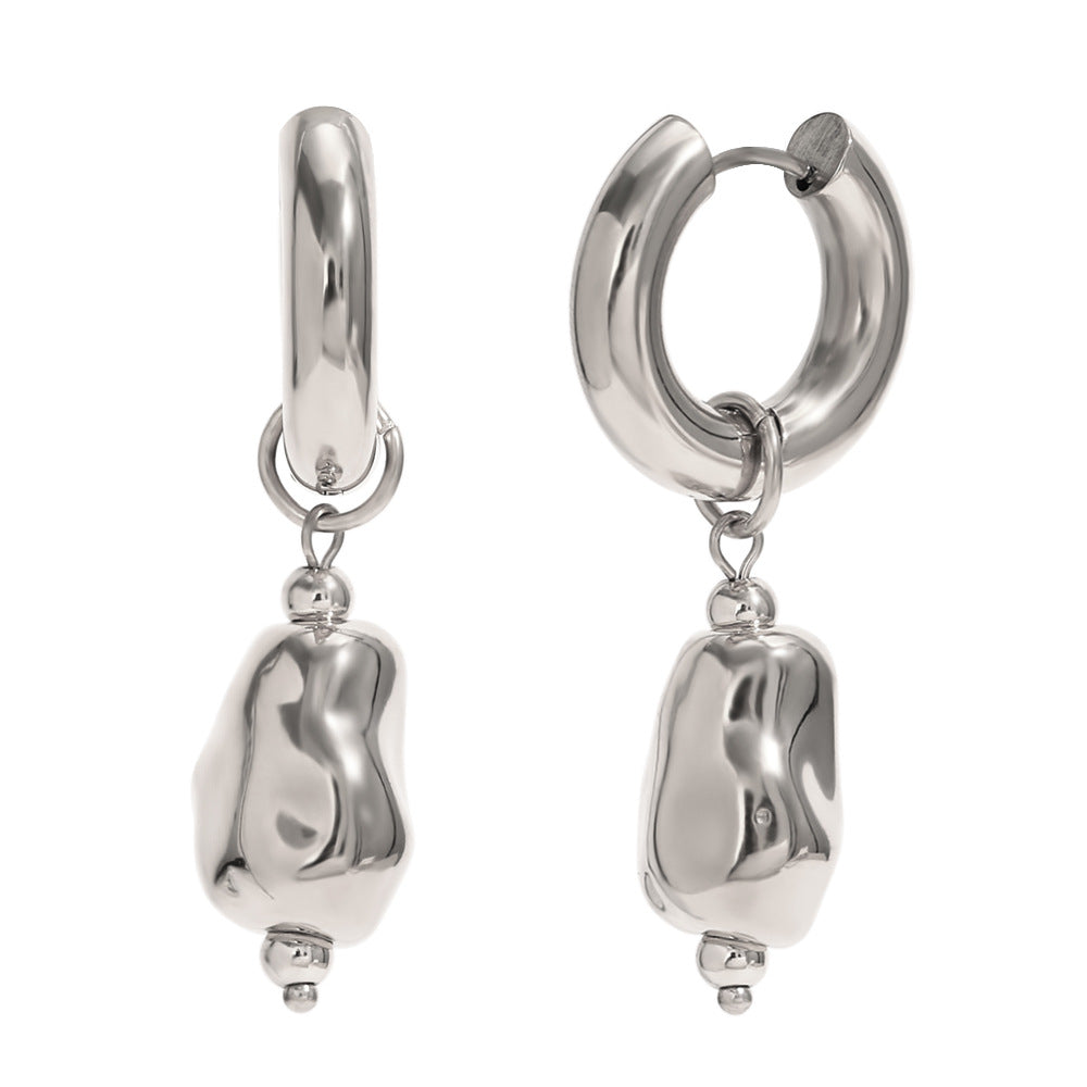 Novalie Irregular Gold Jewelry - Solid Peanut Pendant Earrings - Steel [O0WTE70S]
