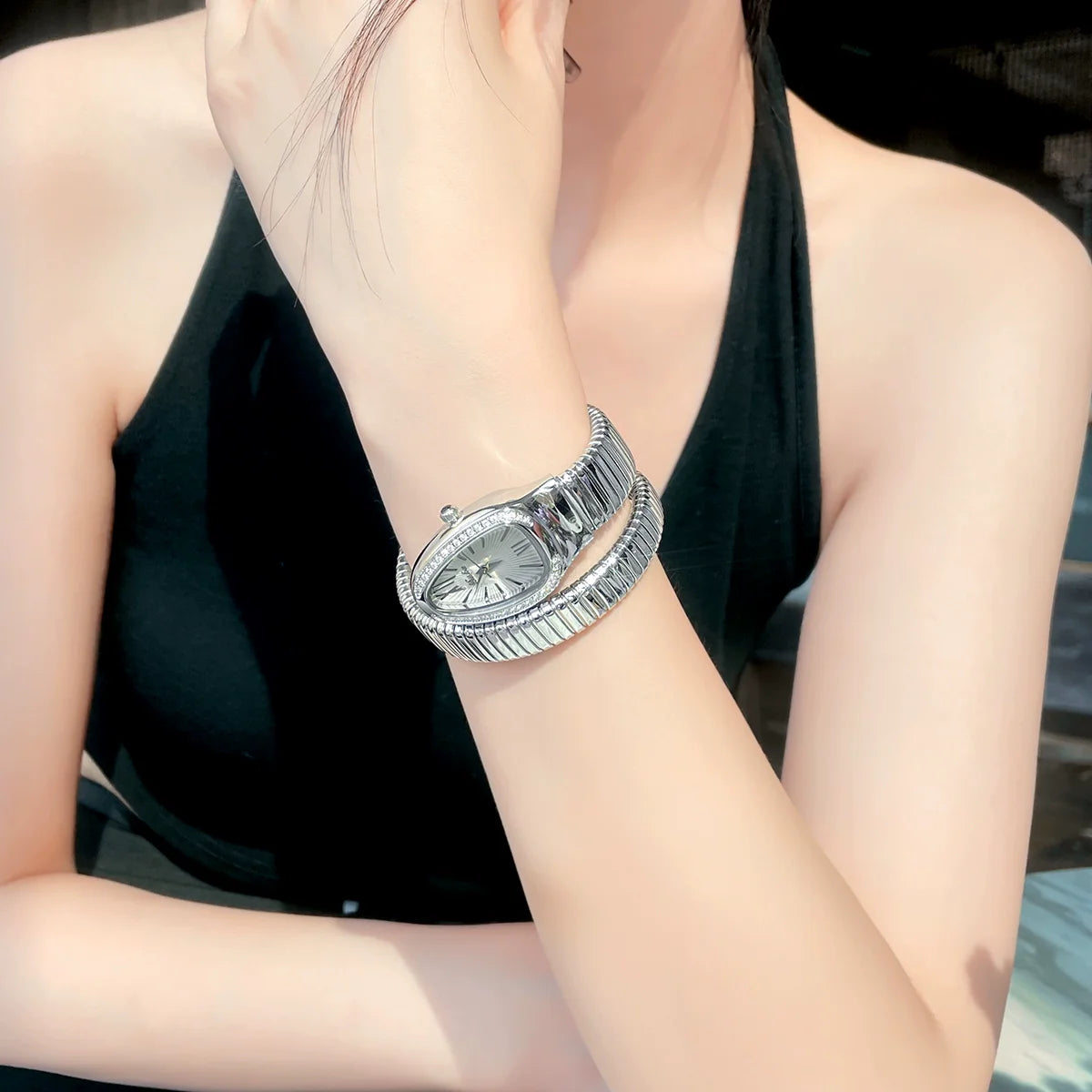 Etta Serpentine Rhinestone Watch - Silver