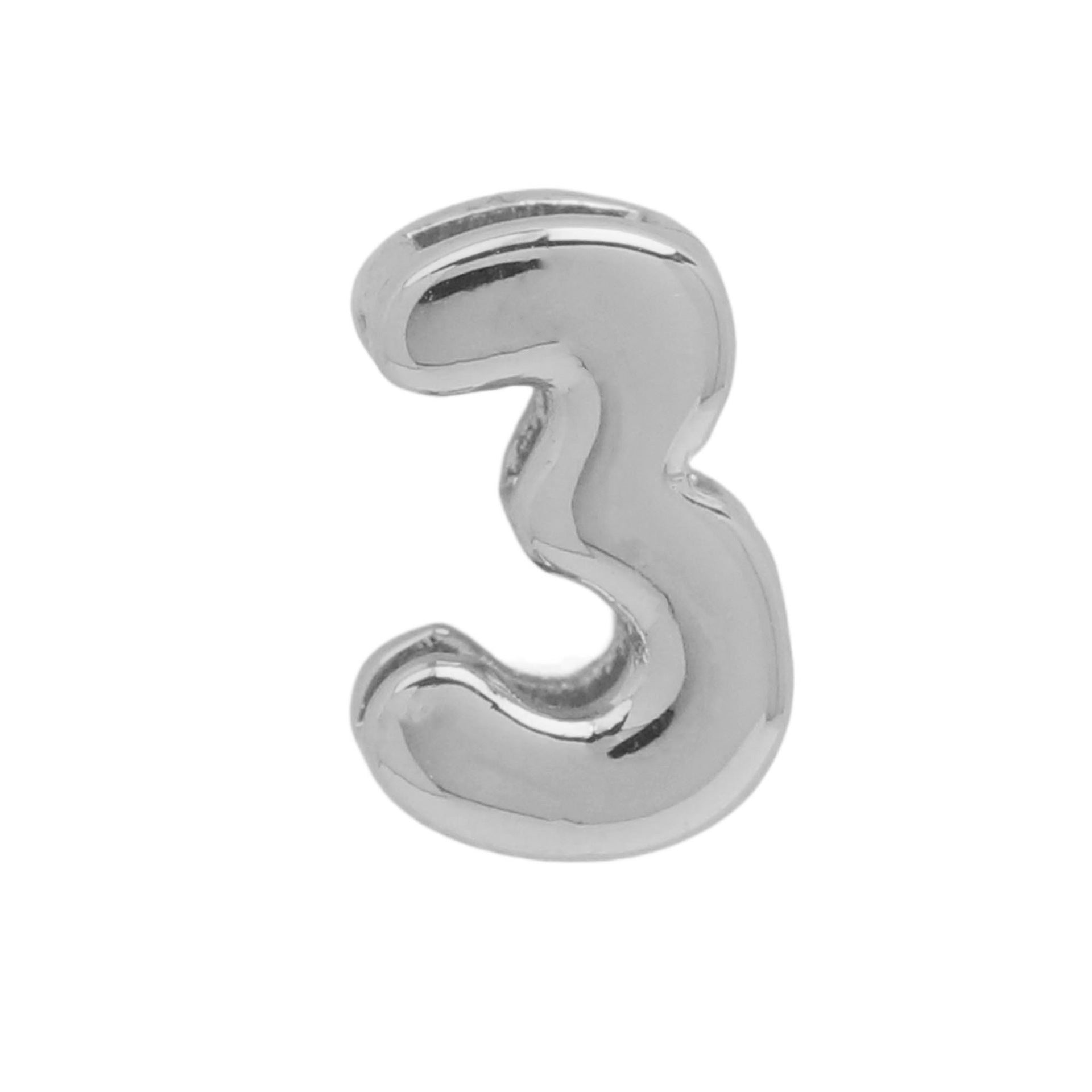 Devora Bubble Letter Necklace - White Gold Tone Number 3 Pendant [X000OBQX]