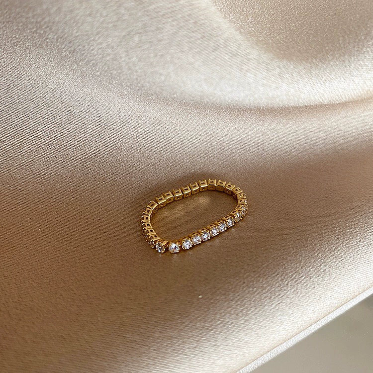 Carol Pearl Chain Ring - Zircon Chain Style Gold-Plated