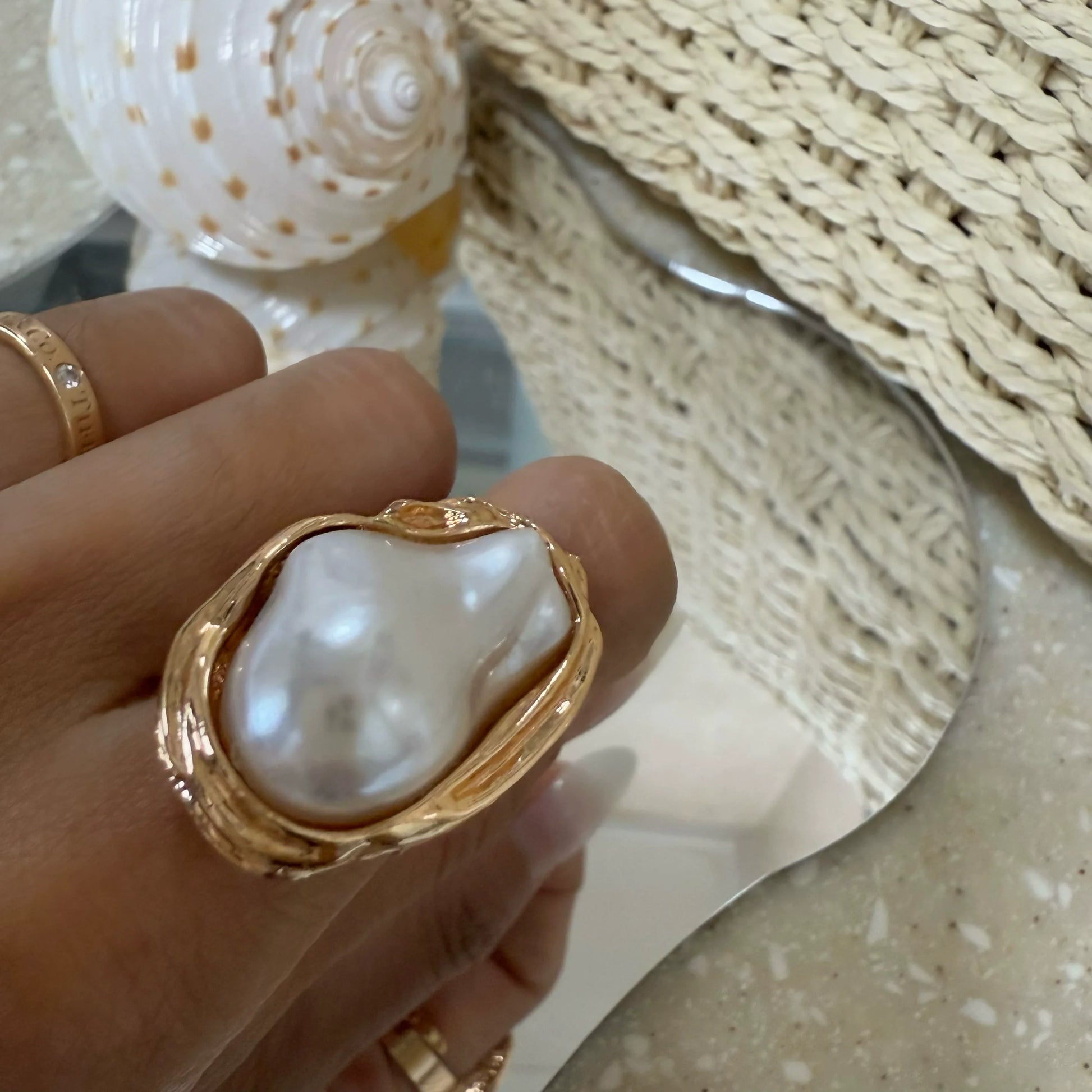 Emalyn Textured Statement Bangle - White Gemstone Open Ring