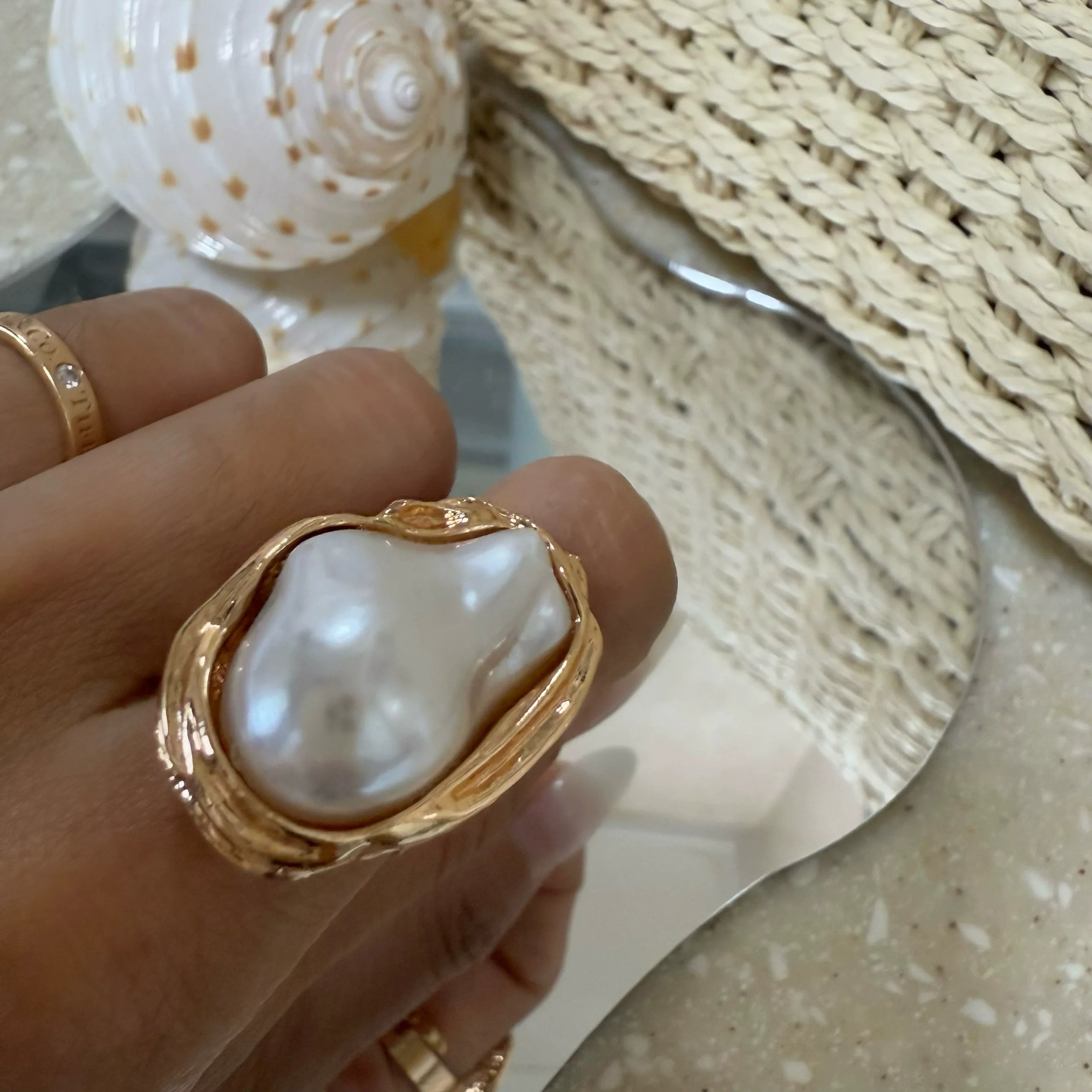 Emalyn Textured Statement Bangle - White Gemstone Open Ring