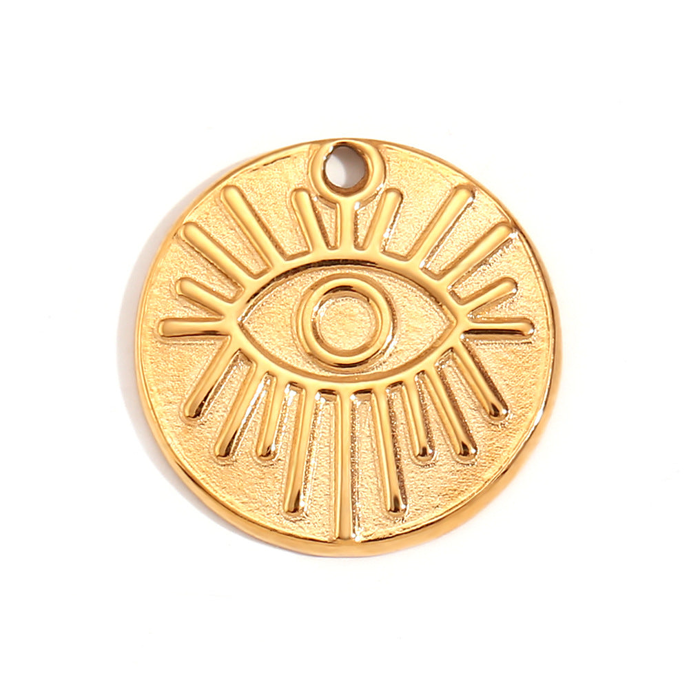 Kalayah Geometric Celestial Charms - Embossed Long Eyelash Eye Coin Pendant [3SAQ8M81]