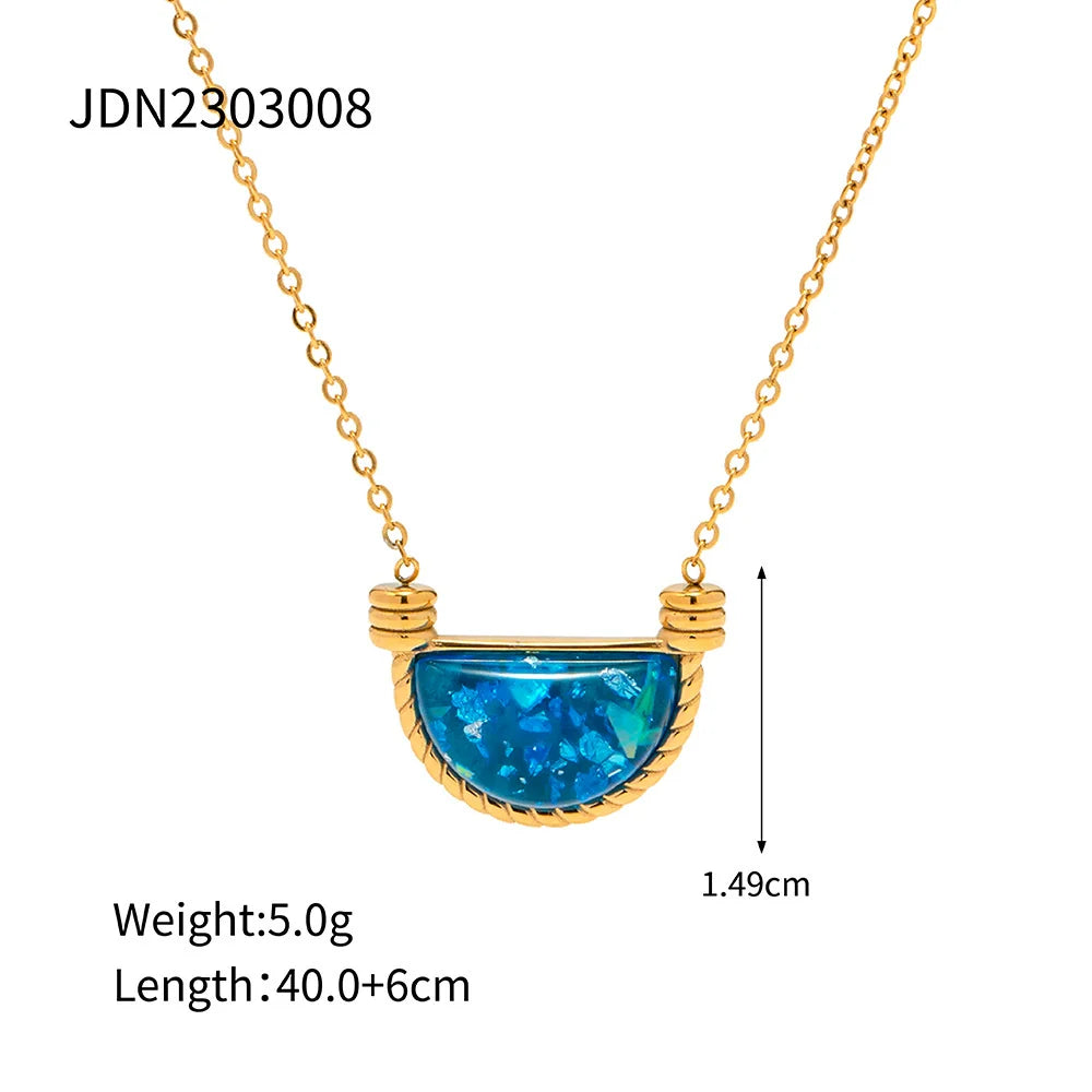 Myracle Blue Resin Pendant Necklace - JDN2303008