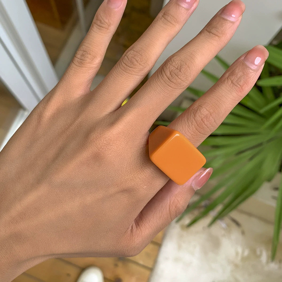 Miriam Chunky Square Resin Ring - Orange