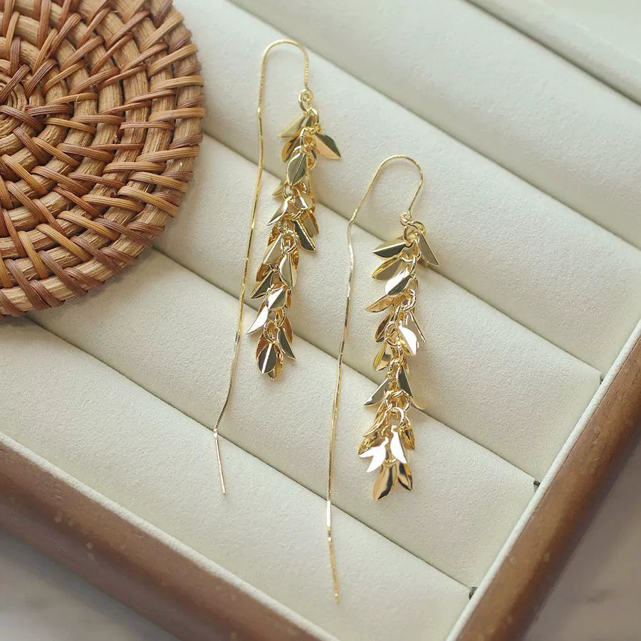 Macey Golden Tassel Earrings - Golden Wheat Ear [Q066NF8X]
