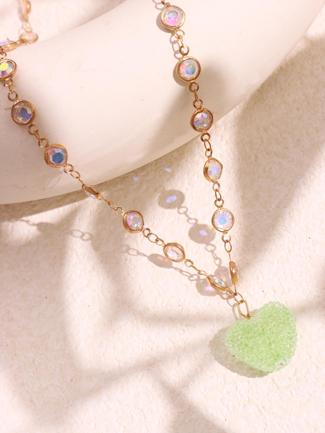 Jessi Beaded Heart Necklace - Lilac Purple [H31KILD7]