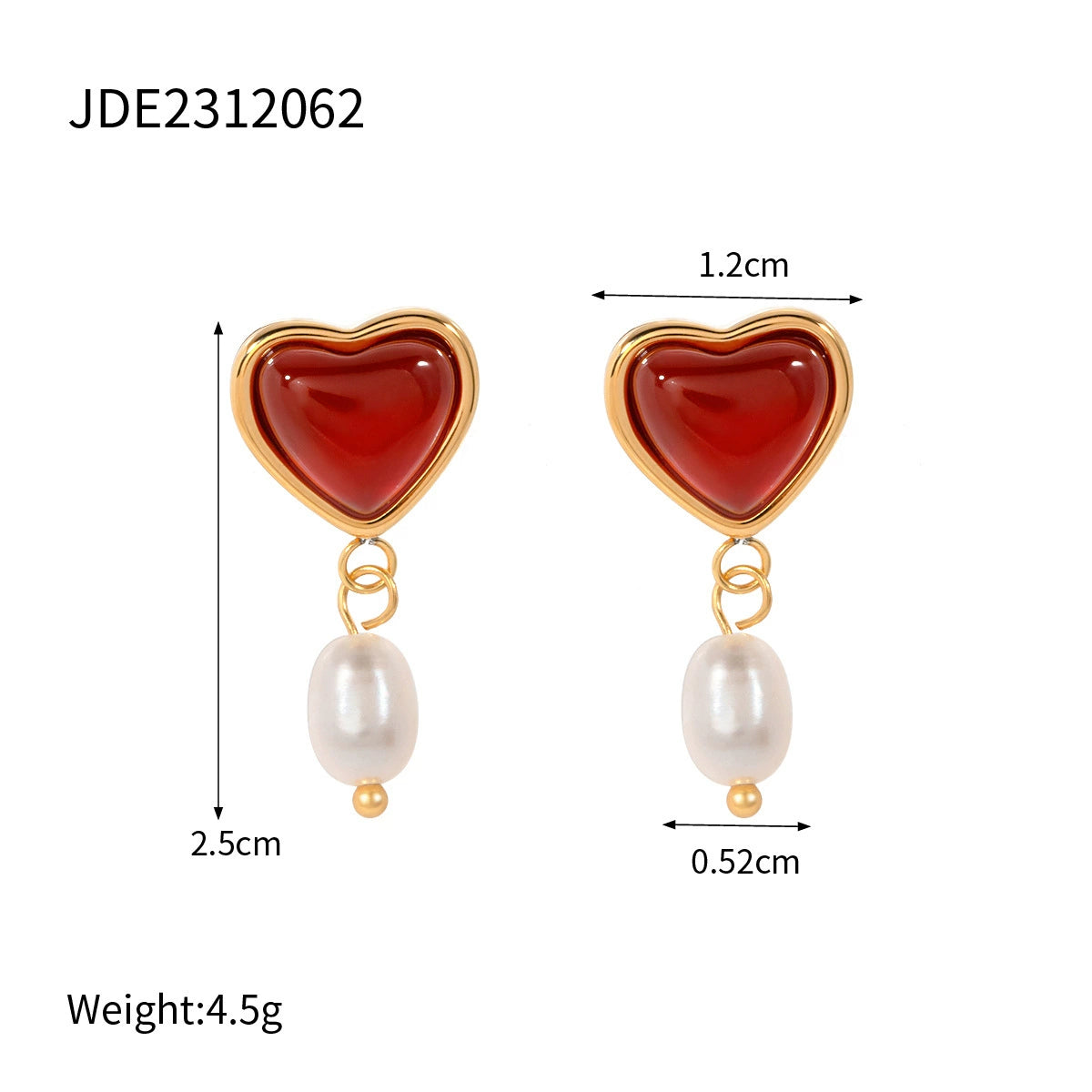 Mckenna Enamel Heart Pearl Earrings - Style JDE2312062 [5ZPL23DP]
