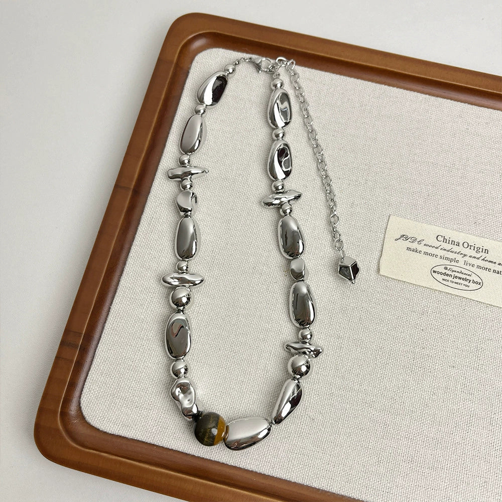 Kynlie Asymmetric Metal Necklace - Tiger Eye Irregular Metal Necklace [P52HRLTQ]