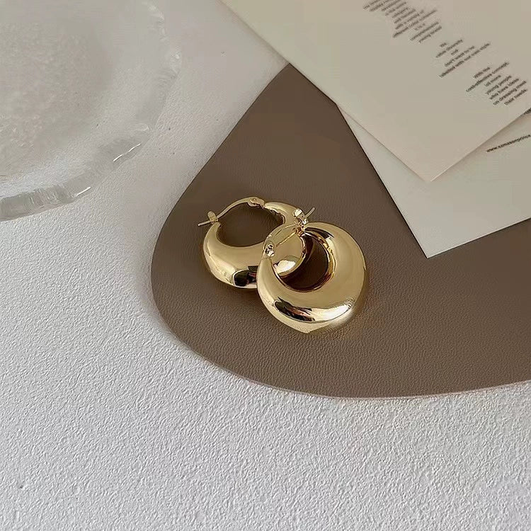 Amada Irregular Metal Earrings - Gold Puffy Round Metal