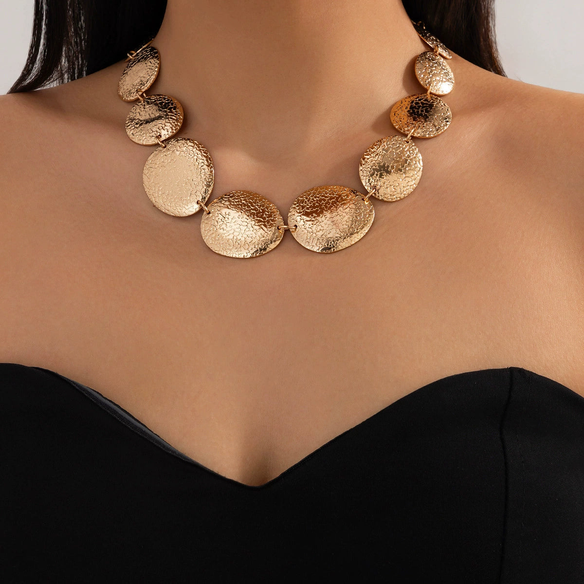 Indy Textured Oval Jewelry Set - Necklace - Gold [L8QG4VJL]
