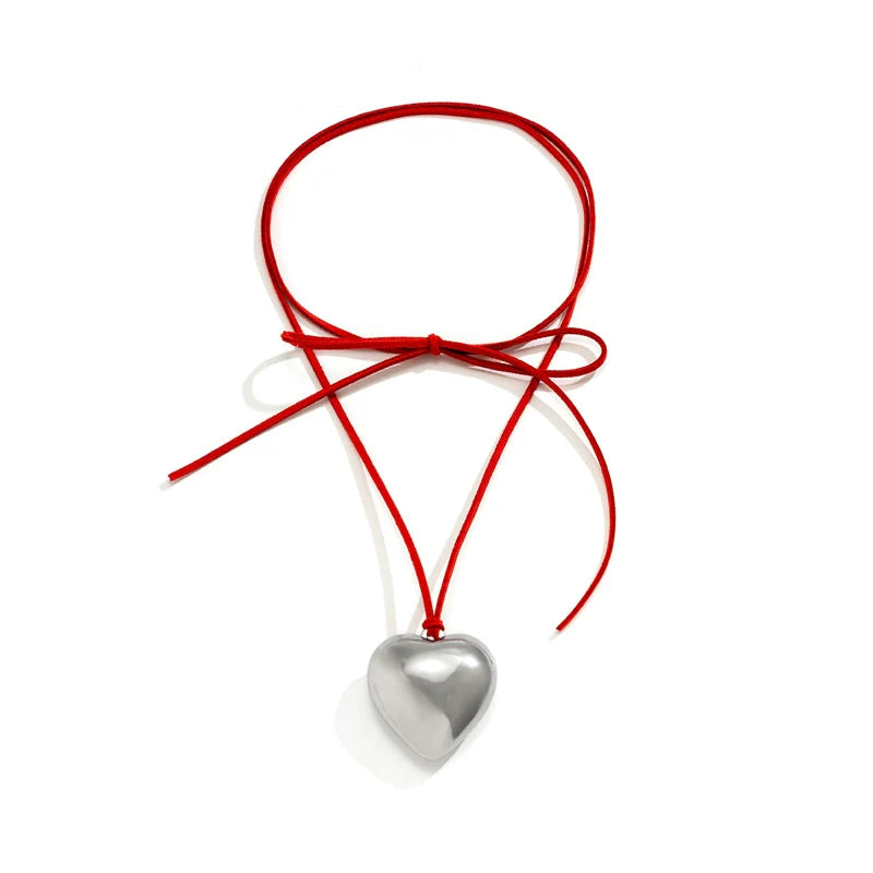 Jariyah Velvet Heart Choker - Red Velvet Cord Silver