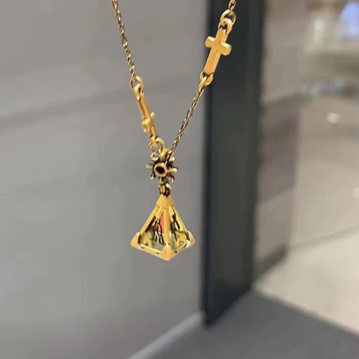 Olive Pyramid Cross Necklace - Pyramid Necklace