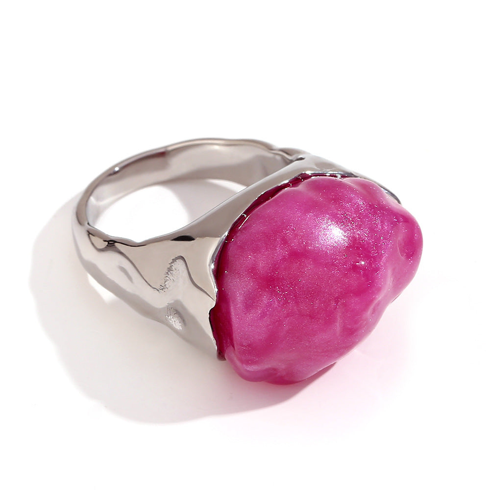 Asa Gold Retro Rings - Acrylic Irregular Retro Ring - Steel Rose Red - Size 6 [JZSMOFTP]