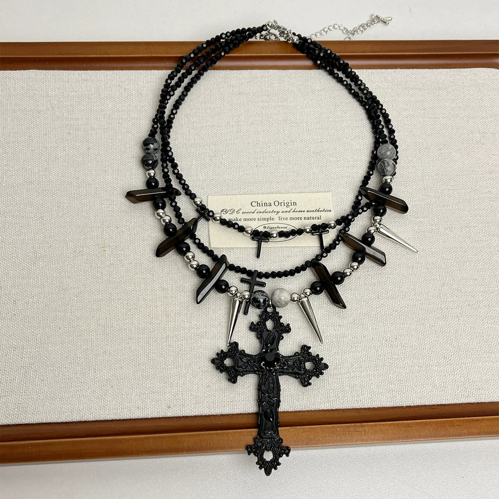 Zaniah Layered Cross Rivet Necklace - Cross Layered Stacked Necklace [BO902V3Z]