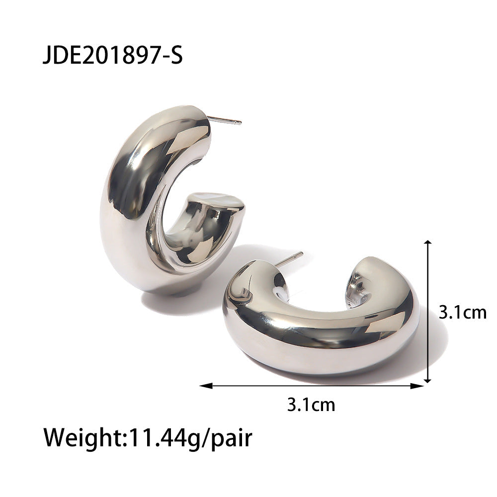 Leeanna Chunky Gold Hoop Earrings - Silver Tone [CZVPUXC7]