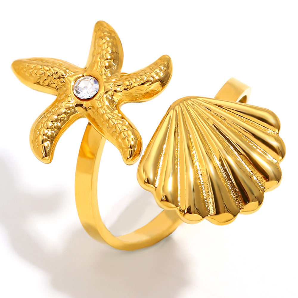 Elleanor Shell Heart Open Ring - Shell Heart Open Ring - Gold [TC9NKZUP]
