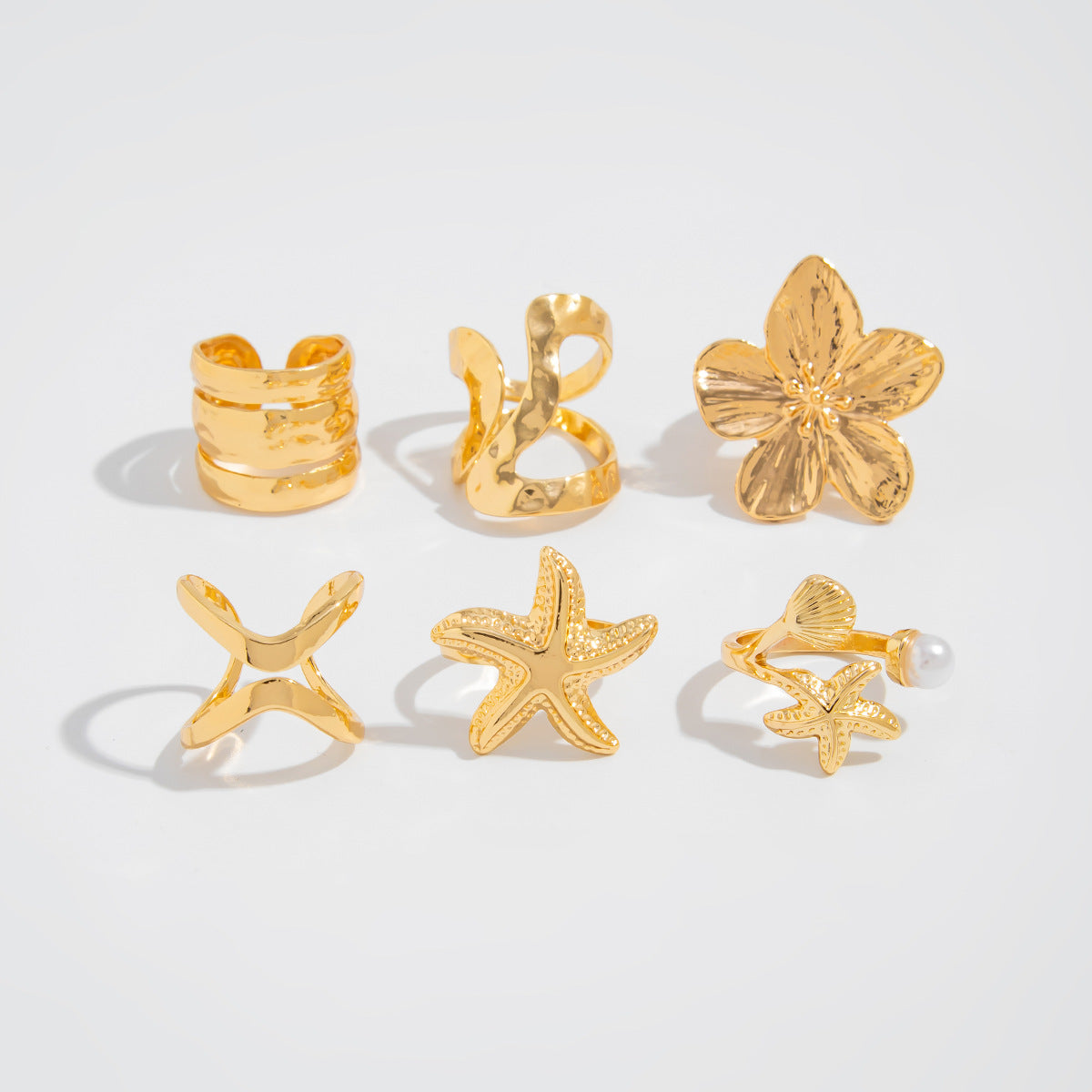 Anastazja Starfish Bloom Ring Set - Light Gold [9UBCTWEZ]