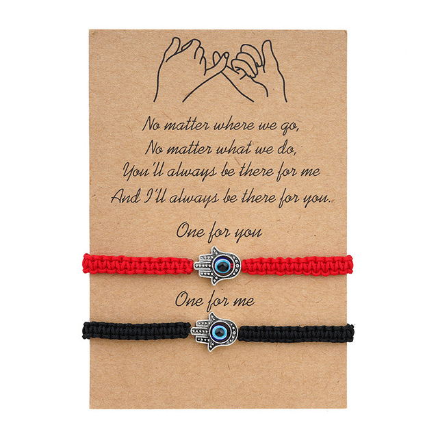 Lelia Dainty Charm Bracelet - Orange Red Hand Evil Eye