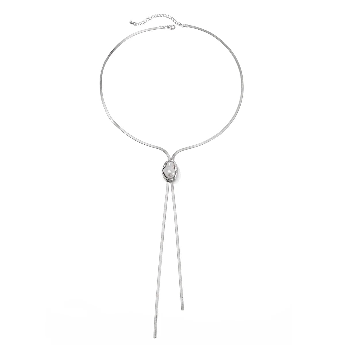 Jacelyn Flat Snake Pearl Necklace - Silver