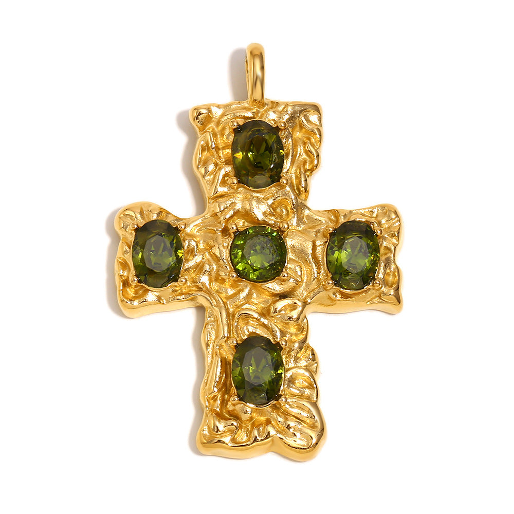 Sommer Gold Charm Pendants - Cross Pendant - Gold - Green CZ [JQDUYDVC]