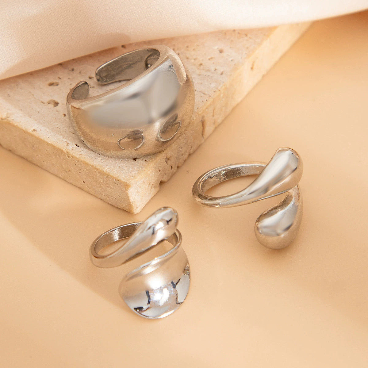 Zyaire Metal Glossy Ring Set - Style 09 Silver 3-piece Set [9G0JJNUX]