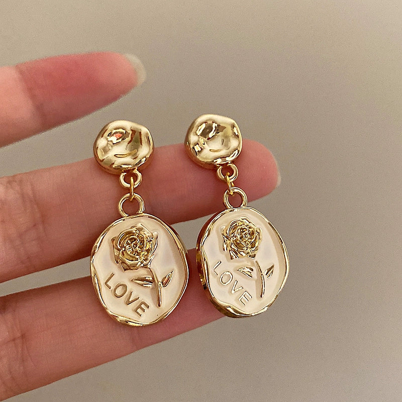 Joseline Embossed Rose Earrings - Golden Rose Silver Needle [CZERGEOO]