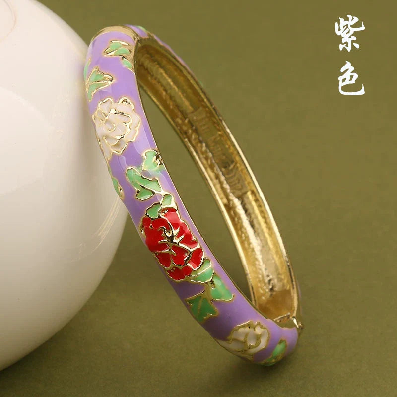 Lana Chinoiserie Floral Bangle - Purple (10mm)