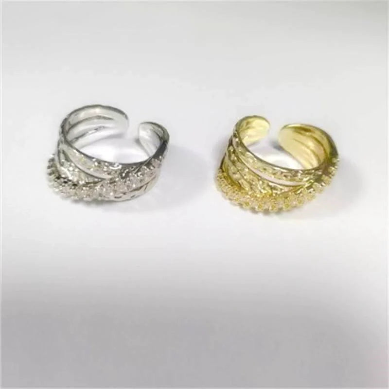 Goldy PavŽ Zirconia Intersect Ring - Silver Tone