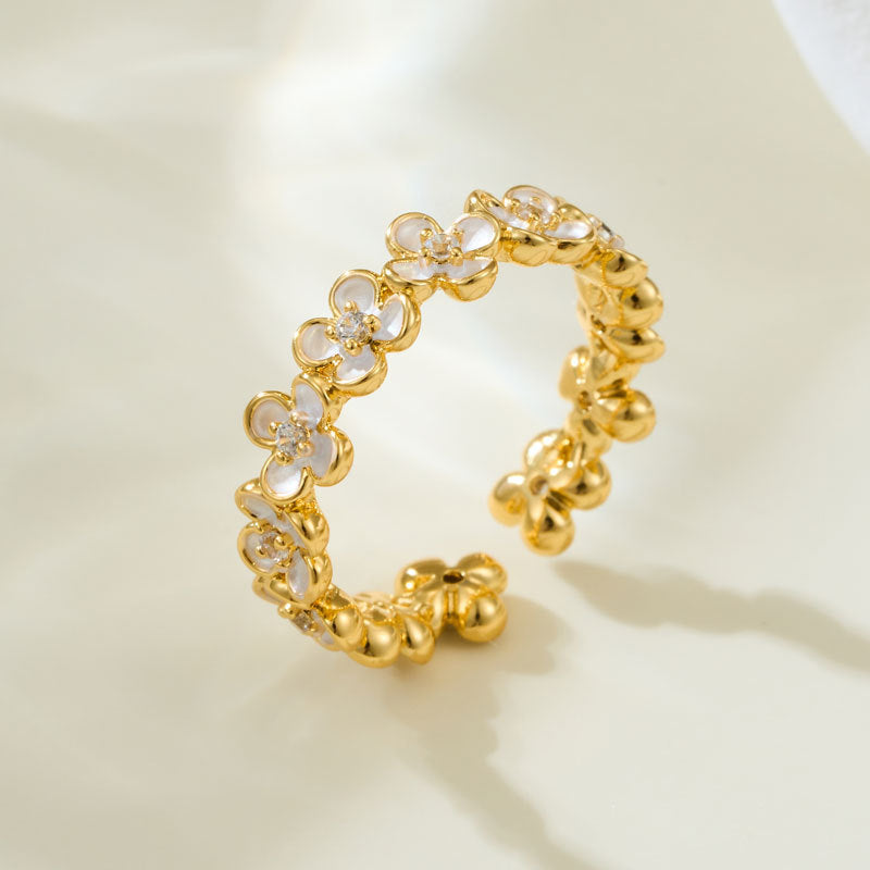Elizaveta Zircon Enamel Flower Ring - Forest Blossom [PMAEAT8V]