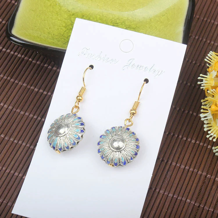 Adia Vintage Enamel Drop Earrings - Milk White