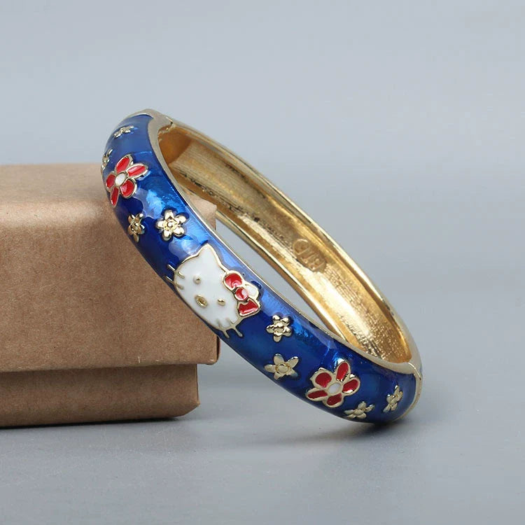 Capri Enamel Kitty Bangle - Small Blue (4.7cm)