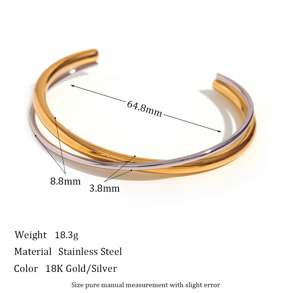 Ayomide Double Layer Cuff Bracelet - Double Layer Crisscross Cuff Bracelet - Dual Tone [21HKVGZ0]