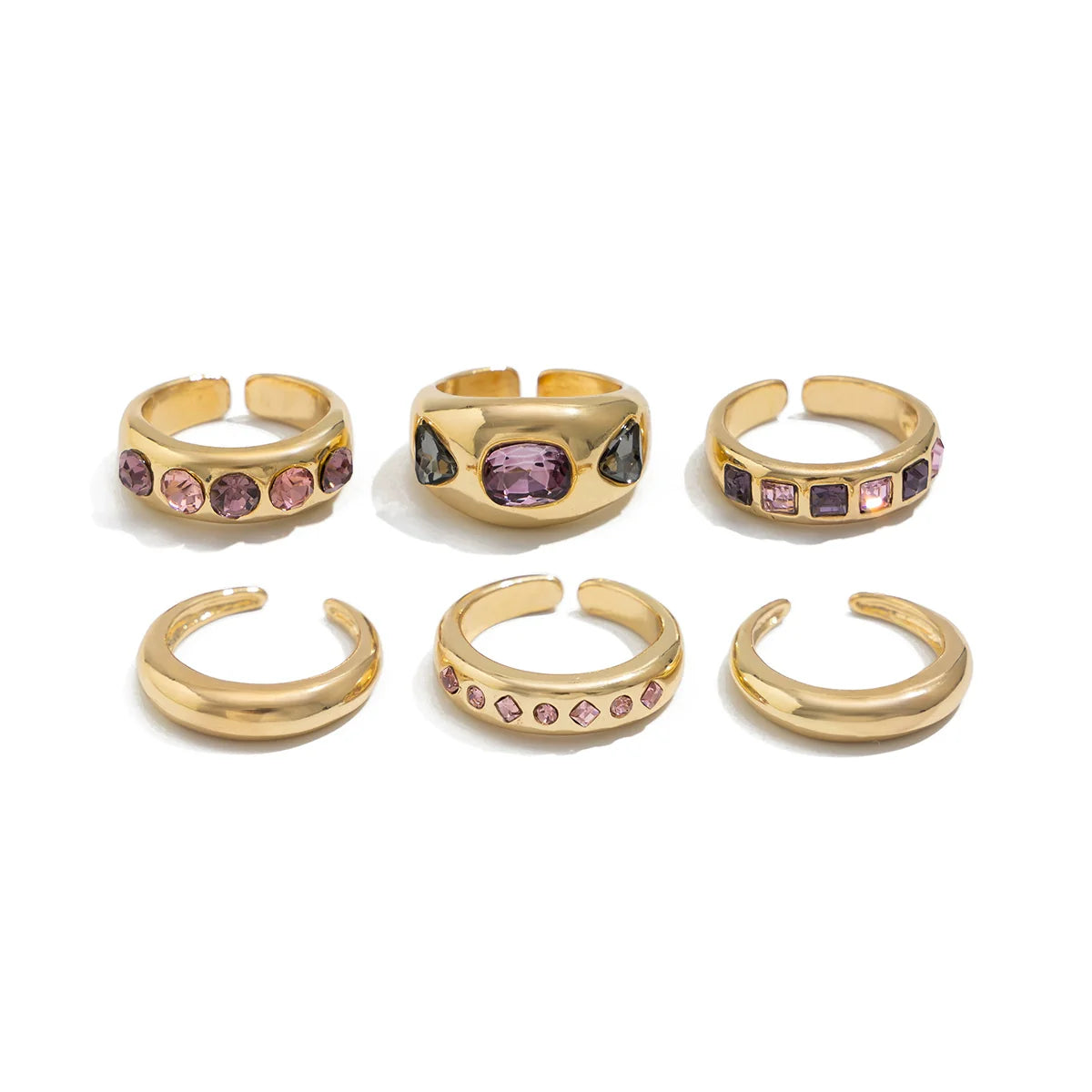 Aylani Dainty Rhinestone Ring Set - Light Gold