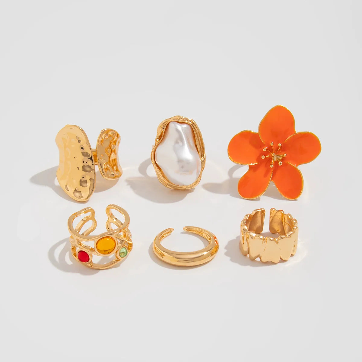 Kasia Baroque Floral Ring Set - Gold Orange Flower