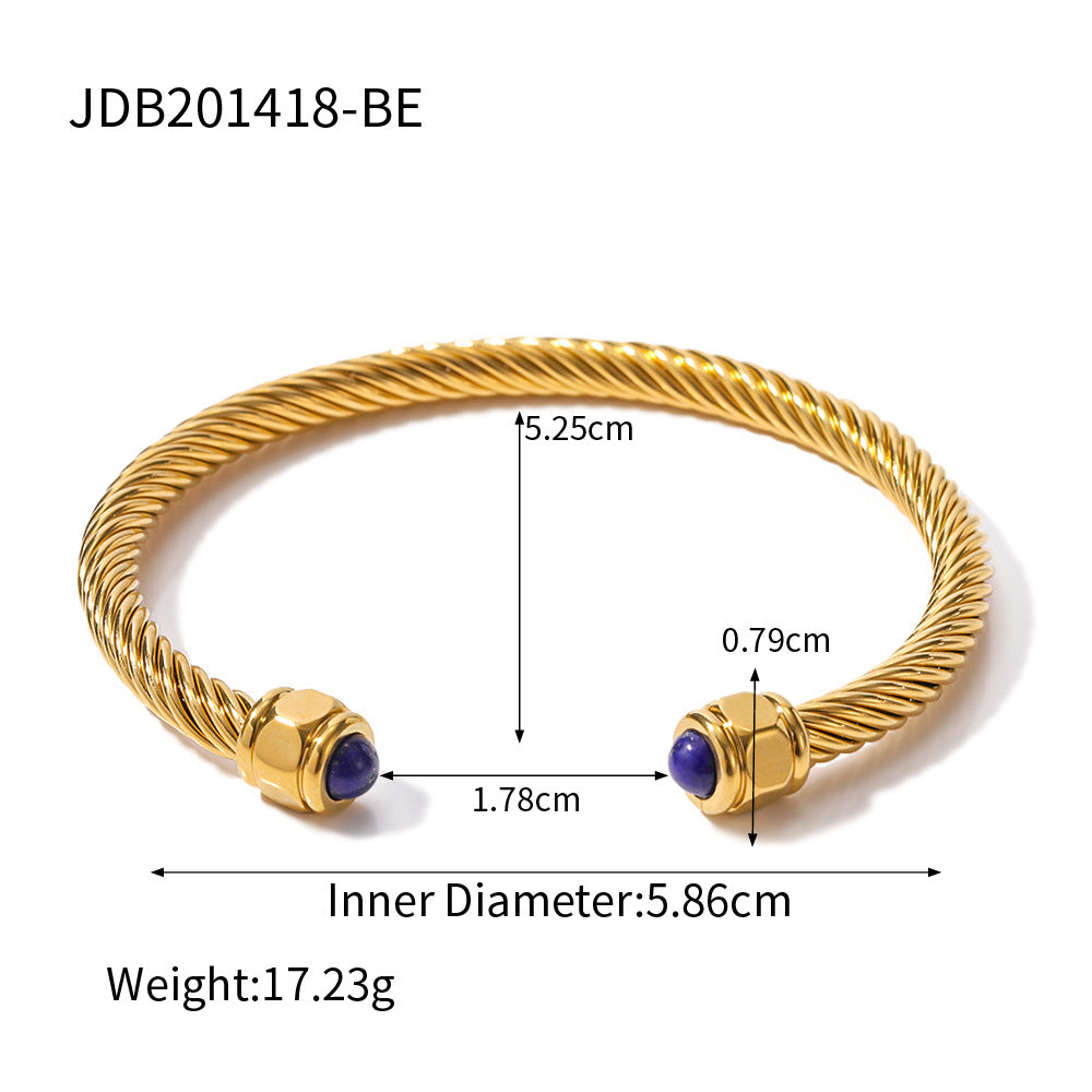 Glenda Natural Stone Open Bangle - Beige Stone [Q7QC11HJ]