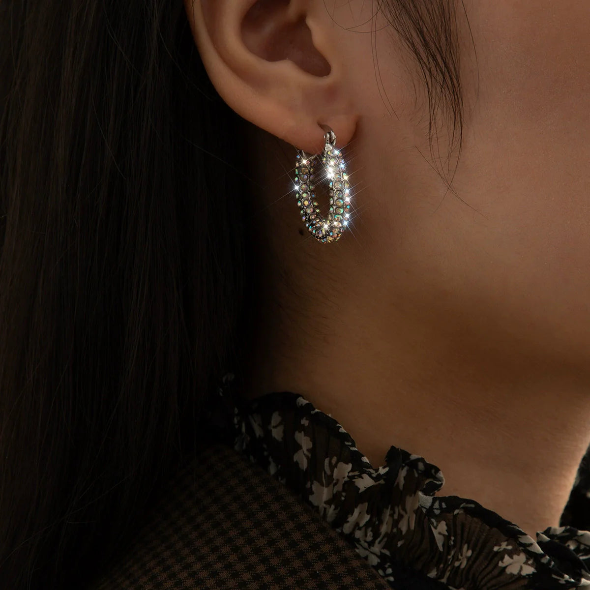 Kelcie Crystal Earring Set - Small Hoop Silver AB Crystal