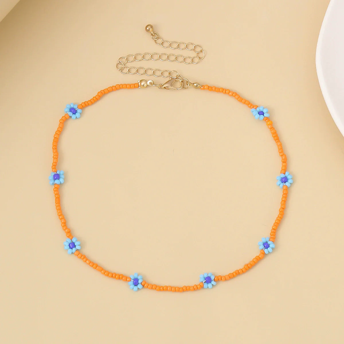 Skyla Floral Beaded Necklace - Style Three Orange