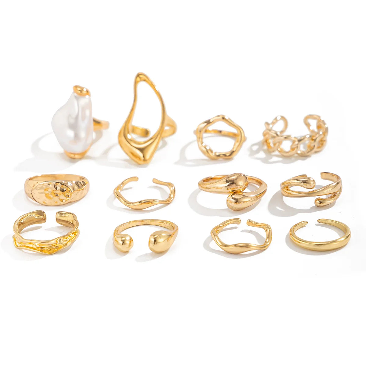 Moriah Irregular Stackable Ring Set - Light Gold 12-Piece Set B