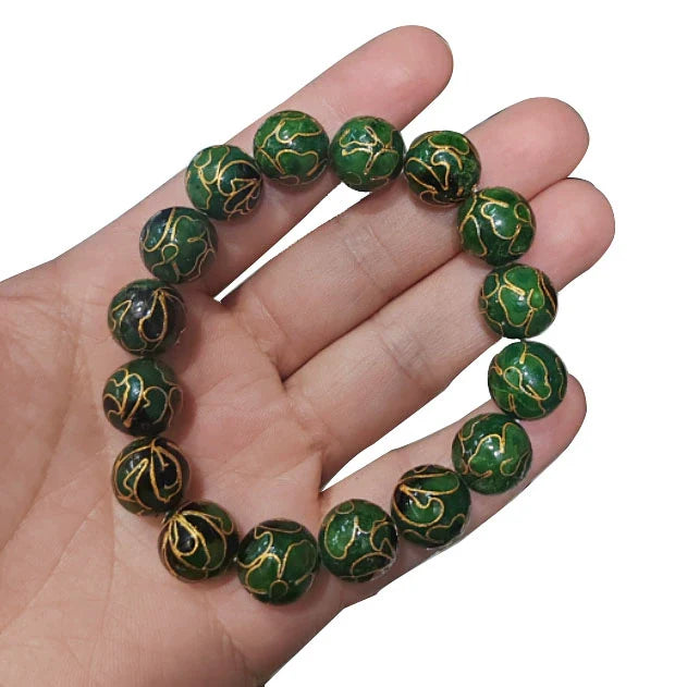 Charlie CloisonnŽ Beaded Bracelet - Green 'Ten Thousand Flowers' - 12mm Bead