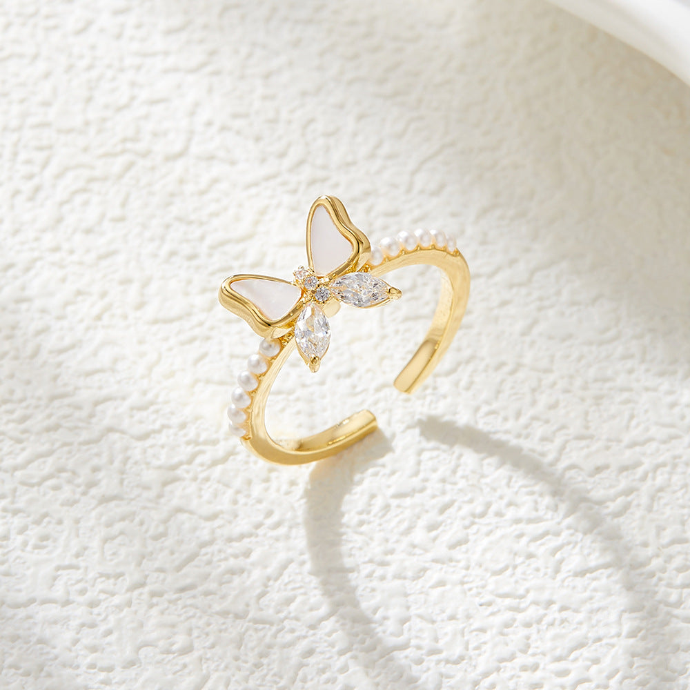 Moriah Pearl Butterfly Ring - Gold Tone [PAT74ZCF]