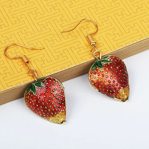 Adia Vintage Enamel Drop Earrings - Red Strawberry