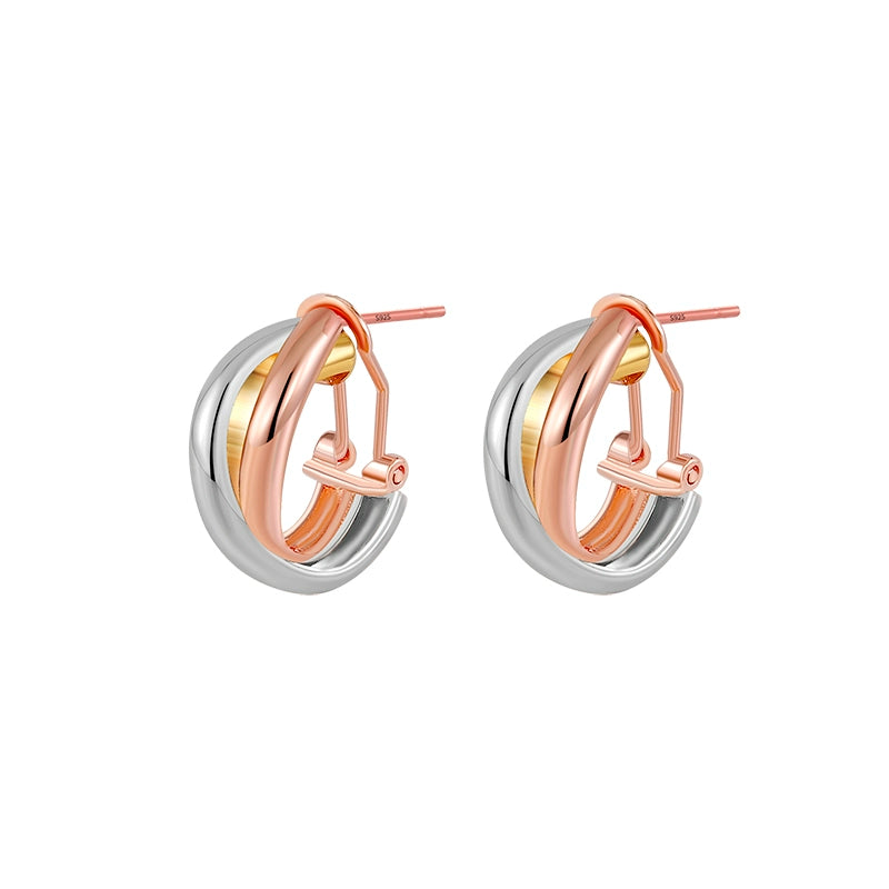 Xiomara Tri-Color Stud Earrings - Three-Ring Tri-Color Stud Earrings [3P52EMYV]