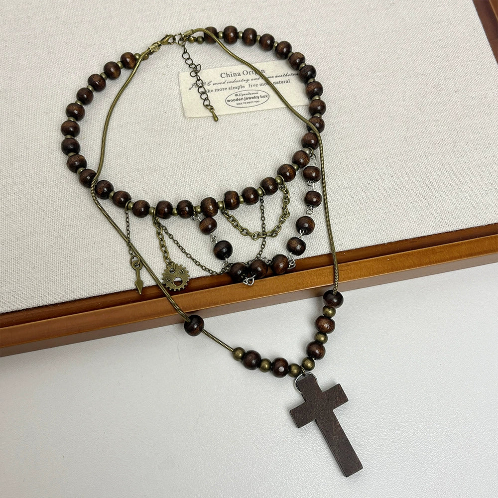 Karra Wood Bead Cross Necklace - Featured Necklace Style [24OPJXKL]