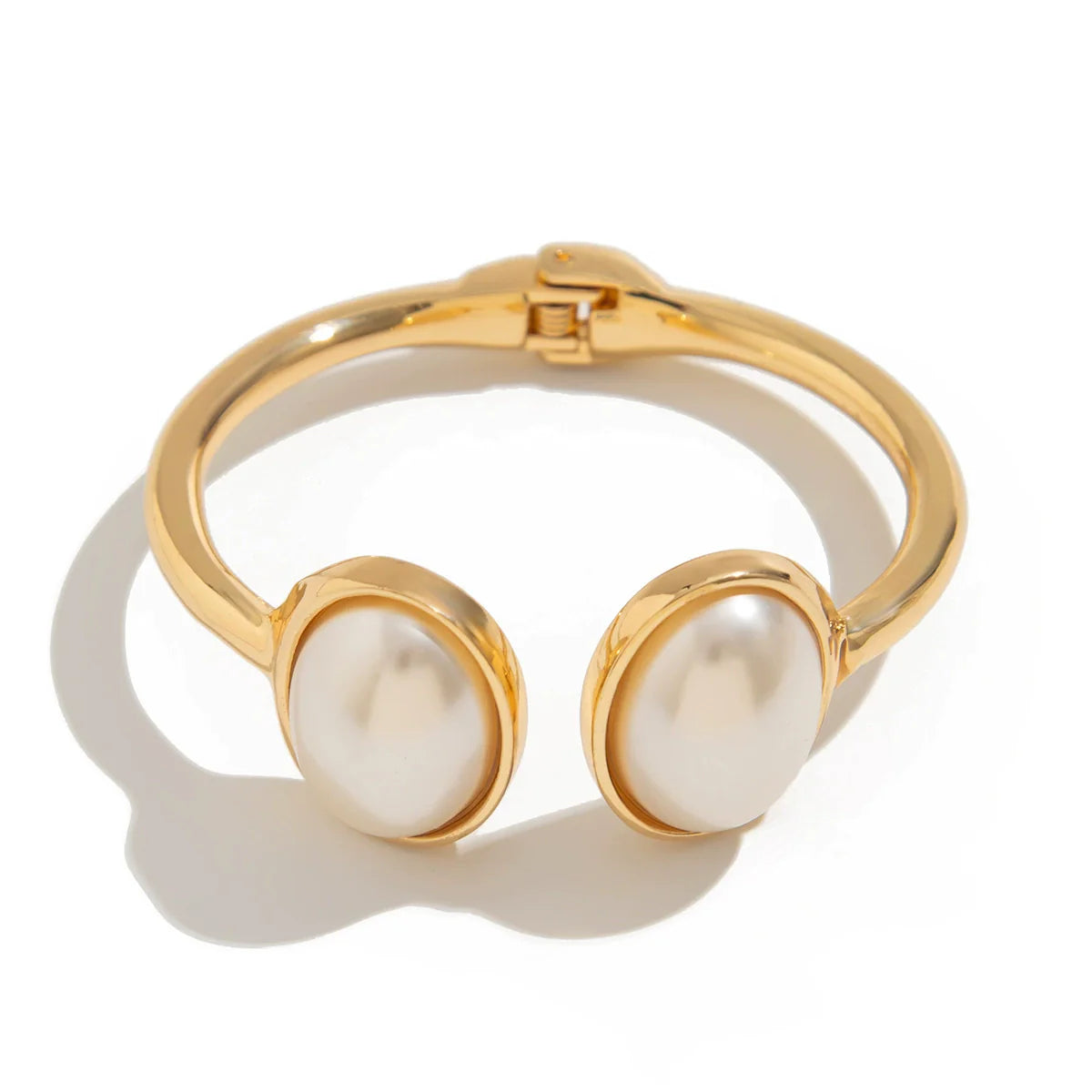 Citlaly Elegant Pearl Bangle - Open Oval Imitation Pearl Gold