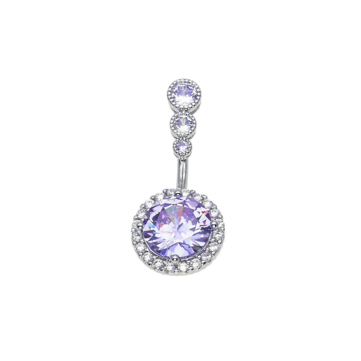 Lyvia Diamond Heart Navel Ring - Round Purple (White Gold) [MQVMXFI0]