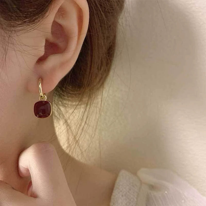 Lilyana Square Enamel Earrings - Red