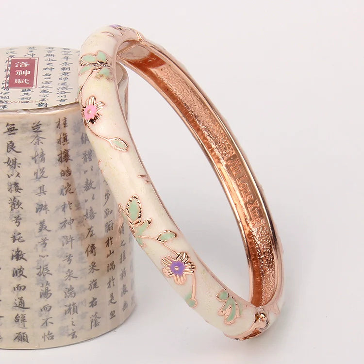 Jourdyn Floral Enamel Bangle - Beige