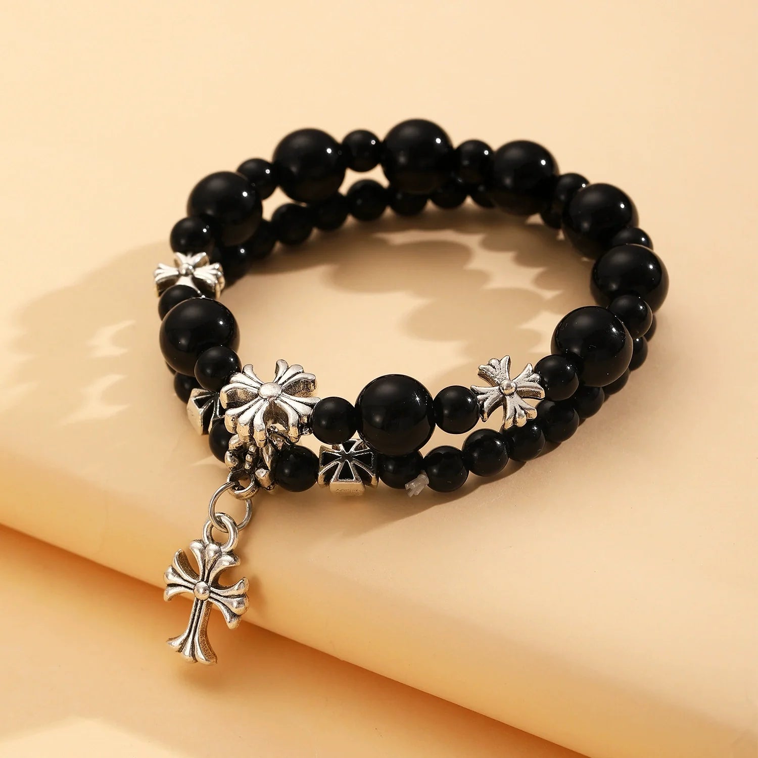 Temperance Stacked Cross Bead Bracelet - 01