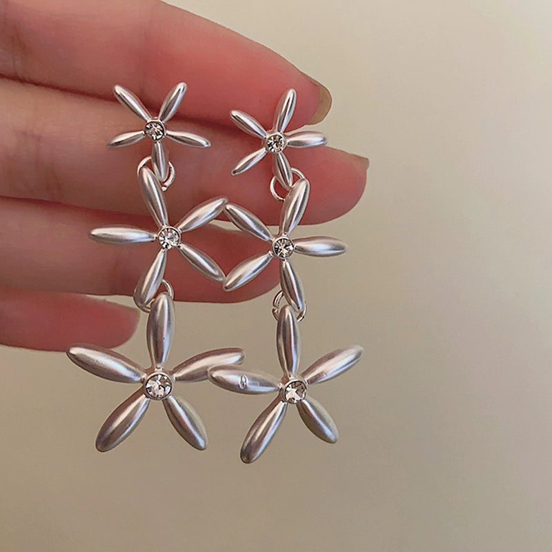 Evette Floral Drop Earrings - Matte Silver [JUN2546L]